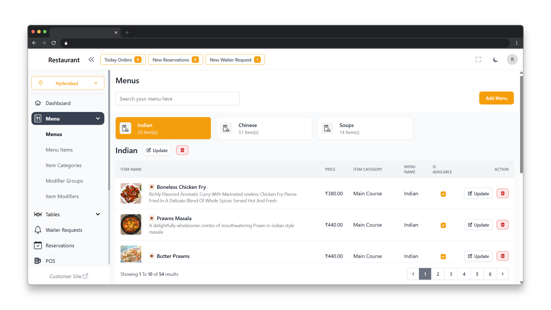 Home 15 Easily manage your restaurant’s entire menu with our intuitive Menu Management Dashboard. Add, update, or remove dishes with just a few clicks. Organize items by cuisine type (e.g., Indian, Chinese, Soups), set prices, and mark availability in real-time.