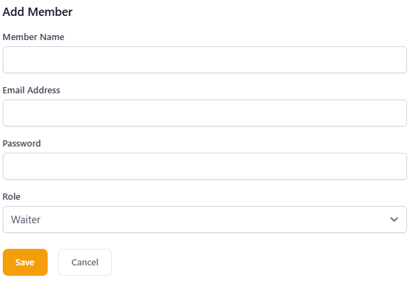 Home 23 Quickly add new staff such as Waiters, Chefs, Branch Heads, and more with a user-friendly form